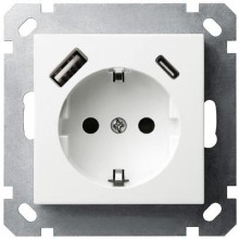 Розетка белая  G5501USB-25  Schuko Socket with USB A + C