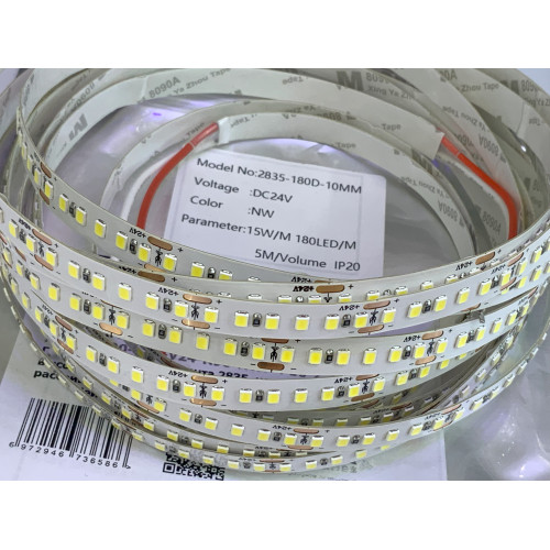 Светодиодная лента PRO 180led/m,4000 К,24 В,15 Вт/м, 1920 лм,Ra 90,Режущий 50 мм (24В),Размер 5000*10мм*2.2мм   LED PRO IP33 24В 15Вт/м NWP/4000К 180 Led/м 10мм         