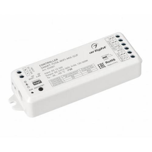 КОНТРОЛЛЕР SMART-TUYA-WIFI-MIX-SUF (12-36V, 2X5A, 2.4G) (ARLIGHT, IP20 ПЛАСТИК, 5 ЛЕТ)