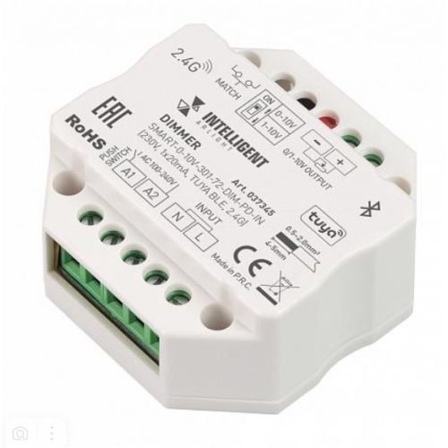 INTELLIGENT ARLIGHT ДИММЕР SMART-0-10V-301-72-DIM-PD-IN (230V, 1X20MA, TUYA BLE, 2.4G) (IARL, IP20 ПЛАСТИК, 5 ЛЕТ)