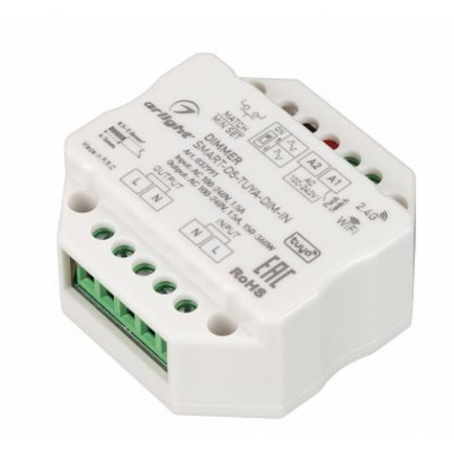 ДИММЕР SMART-D5-TUYA-DIM-IN (230V, 1.5A, TRIAC, WIFI, 2.4G) (ARLIGHT, IP20 ПЛАСТИК, 5 ЛЕТ)